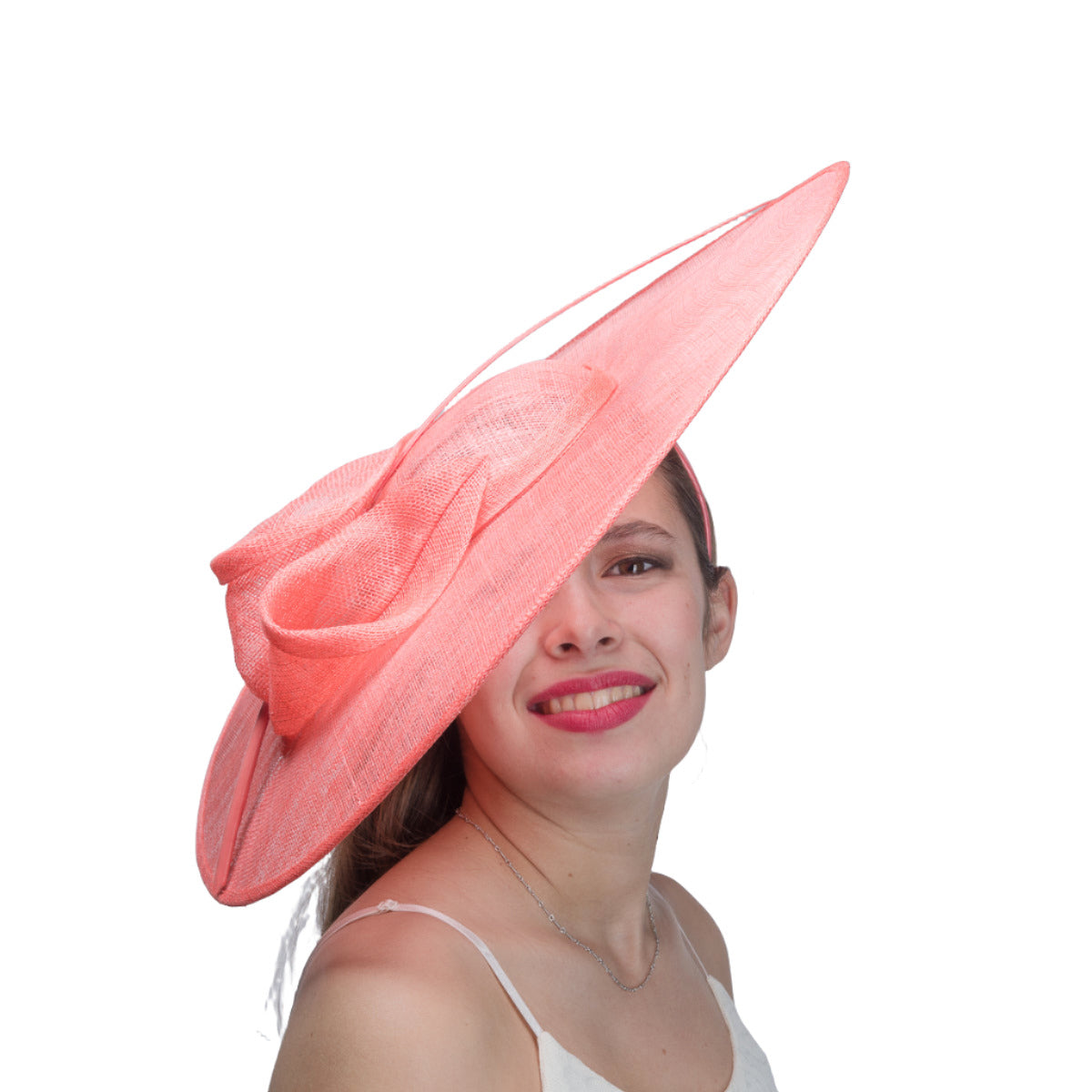 | Coral Sinamay Fascinator Cocktail Hat