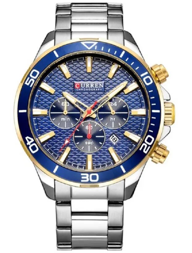 Curran Men's Sporty Chronograph Watch Silver/Blue