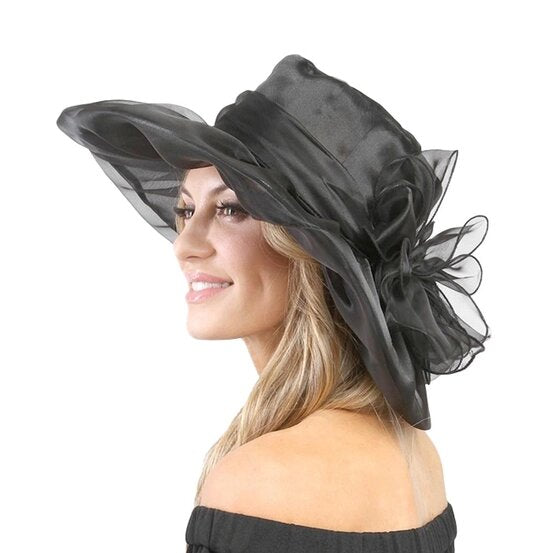 Freya | Organza Bow Wide Brim Hat