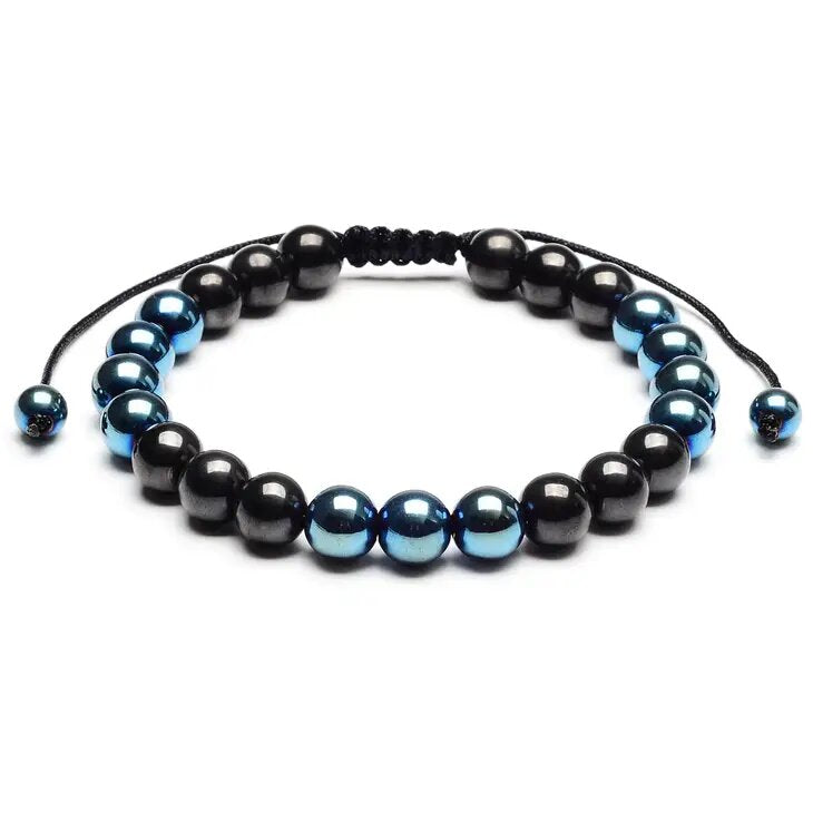 Hematite Stone Beaded Adjustable Bracelet Two Tone