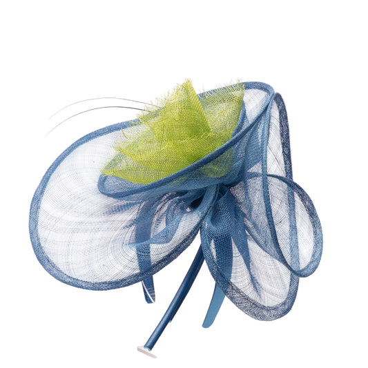 Blue decorative hat with a green center on a white background