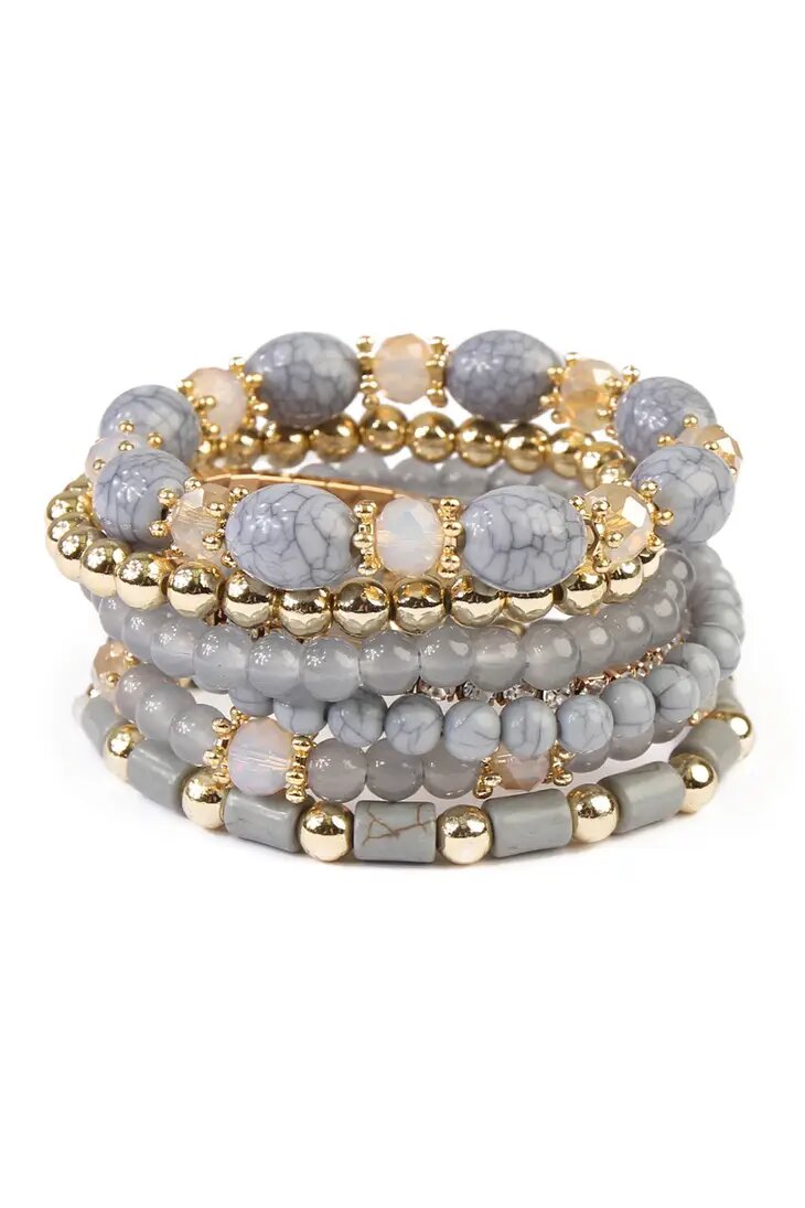 Multibead Stackable Bracelet Gray