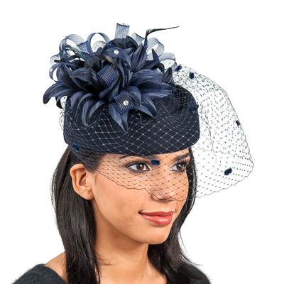 Aletha | Timeless Veiled Pillbox Felt Hat Navy