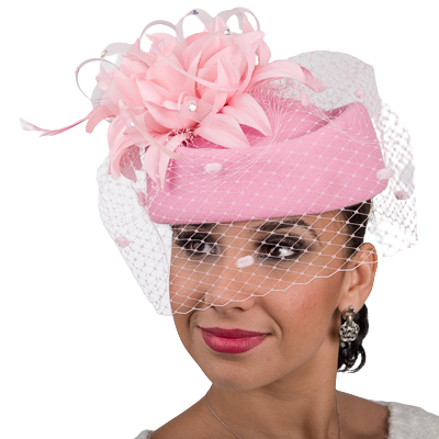 Aletha | Timeless Veiled Pillbox Felt Hat in Pink