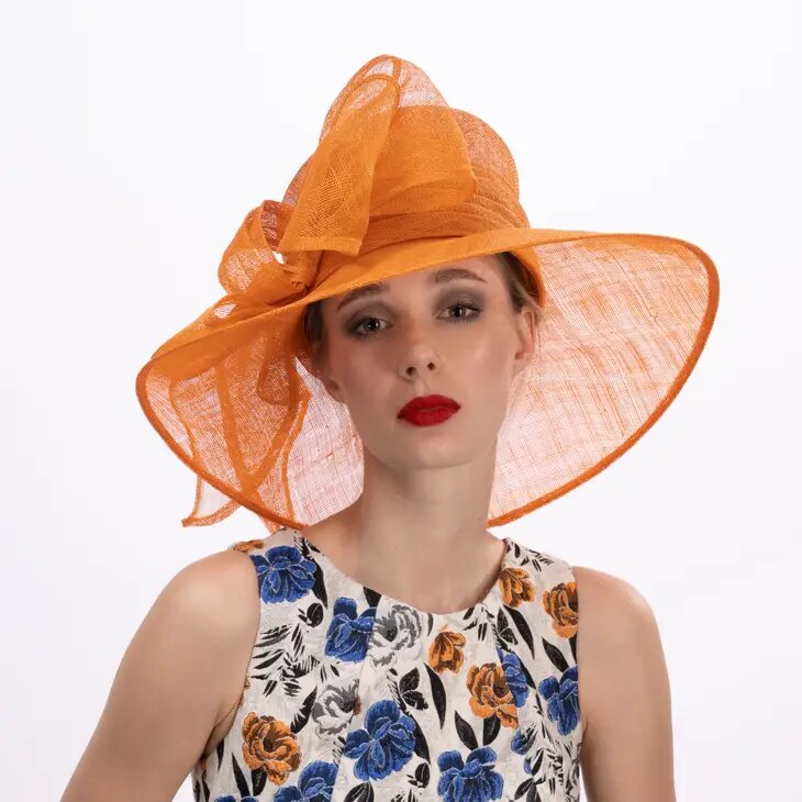 Blakely | Wide Brim Sweep Sinamay Hat Orange