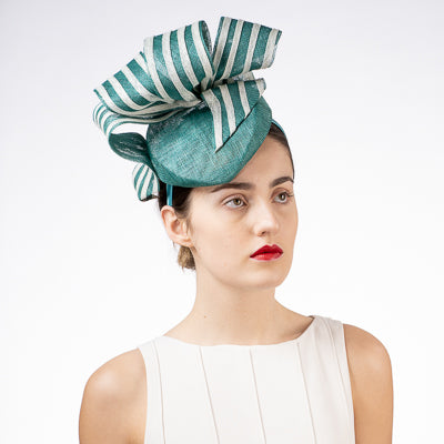 Ivy Green Ivory Sculptural Stripe Ribbon Top Sinamy Headband