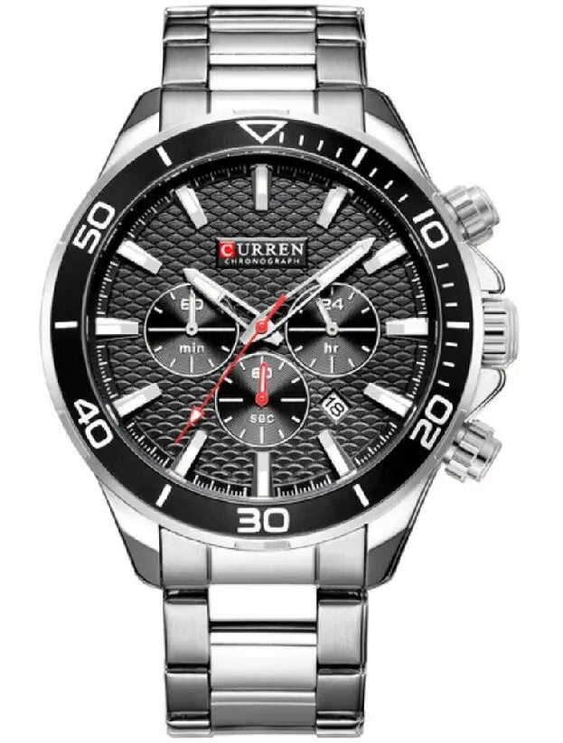 Curran Men's Sporty Chronograph Watch Silver/Black