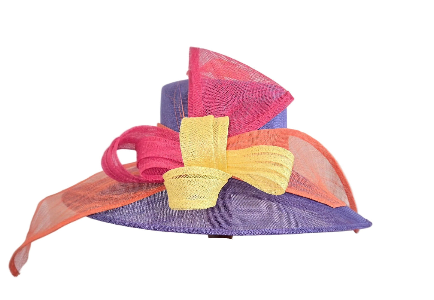 Colorful hat with a yellow bow on a white background