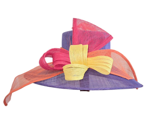 Colorful hat with a yellow bow on a white background