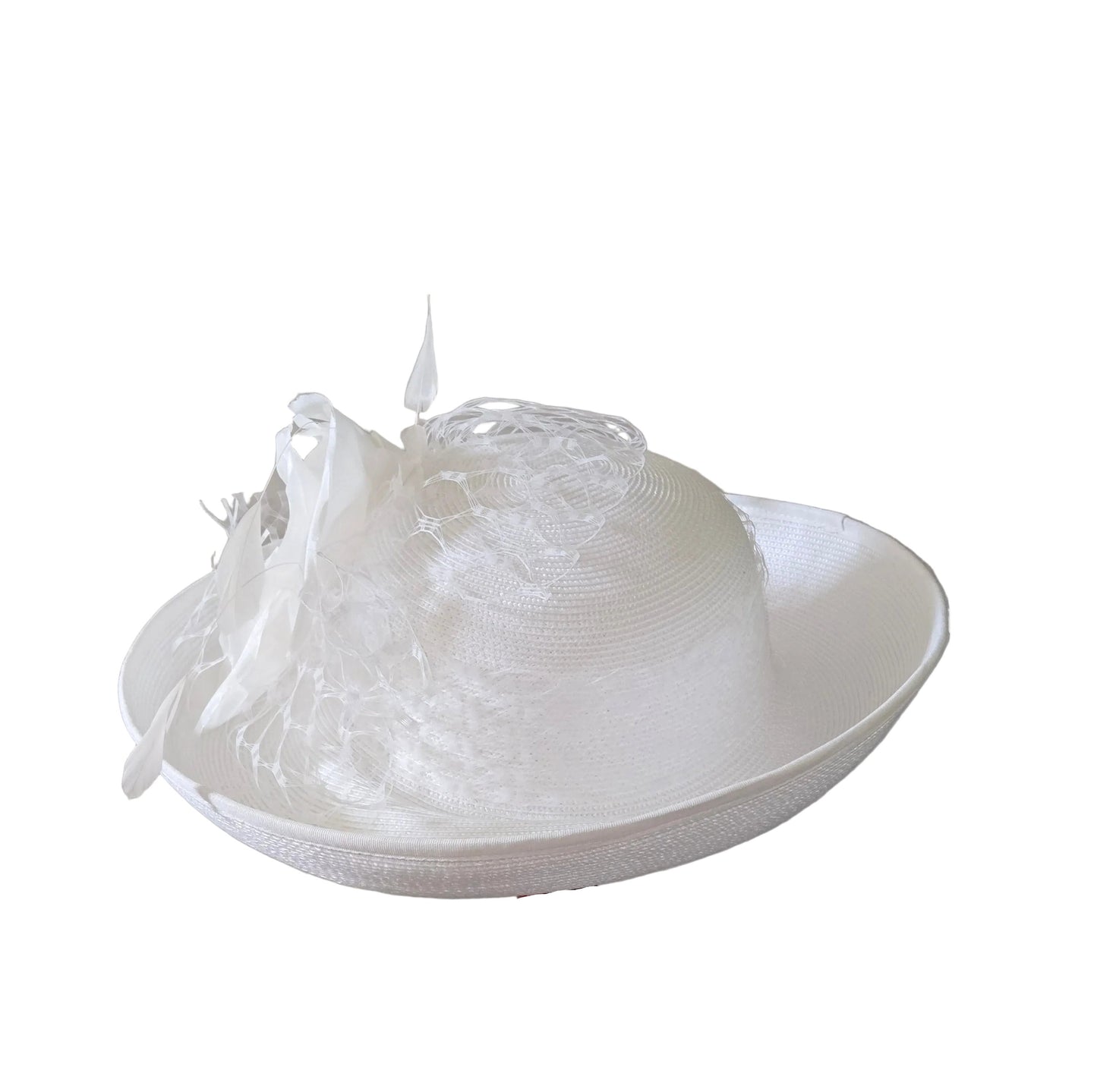 White lampshade with a brown base on a white surface.