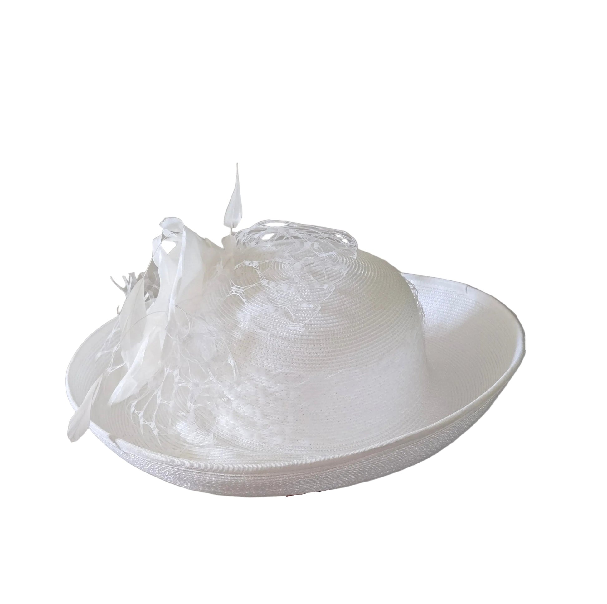 White lampshade with a brown base on a white surface.