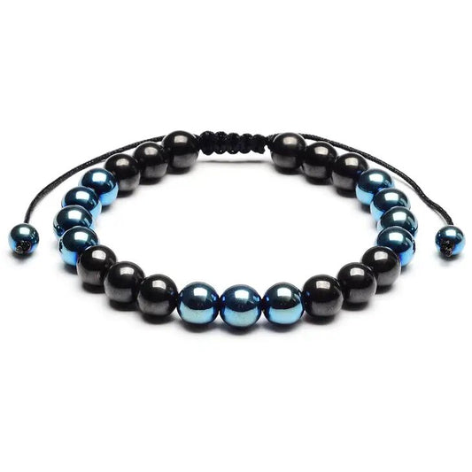 Hematite Stone Beaded Adjustable Bracelet Two Tone