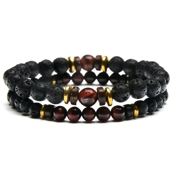 Natural Stone with Hematite and Lava Bracelet Tiger Red Eye