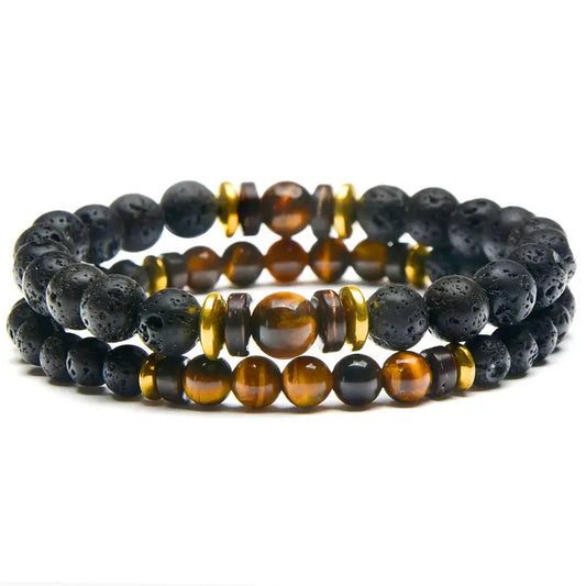 Natural Stone with Hematite and Lava Bracelet Tigers Eye