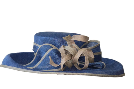 Blue hat with decorative ribbons on a white background