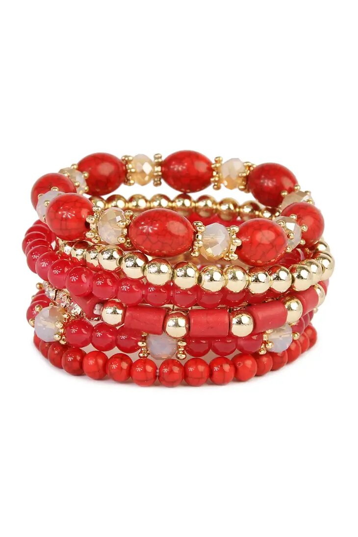 Multibead Stackable Bracelet Red