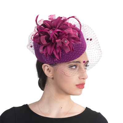Aletha | Timeless Veiled Pillbox Felt Hat in fuchsia