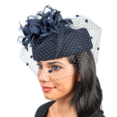 Aletha | Timeless Veiled Pillbox Felt Hat Navy