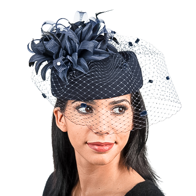 Aletha | Timeless Veiled Pillbox Felt Hat Navy