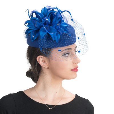 Aletha | Timeless Veiled Pillbox Felt Hat Royal