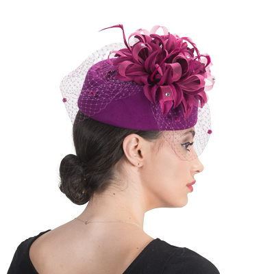 Aletha | Timeless Veiled Pillbox Felt Hat in fuchsia