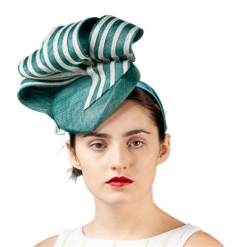 	Ivy Green Ivory Sculptural Stripe Ribbon Top Sinamy Headband