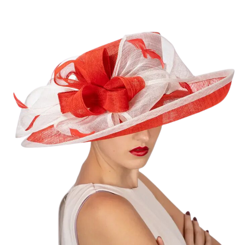 Priya | Wide Brim Two Tone Sinamay Hat Red and White